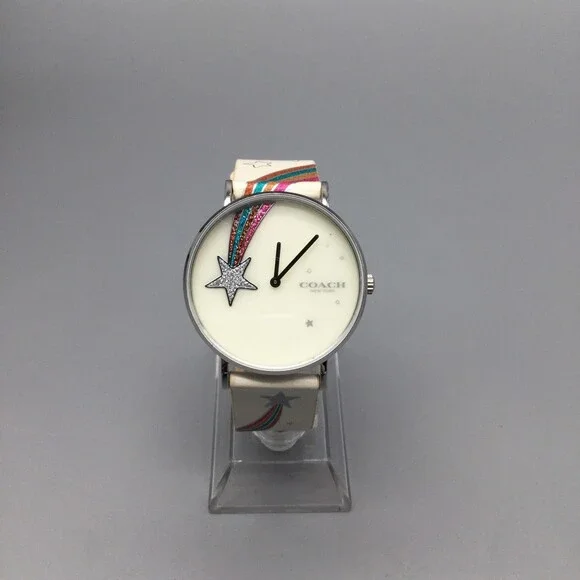 Coach Perry Womens Watch 36mm Leather Rainbow Star CA.120.7.14.1596 New Battery - Picture 2 of 15